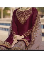 Desirable Burgundy Satin Georgette Party Wear Suit
